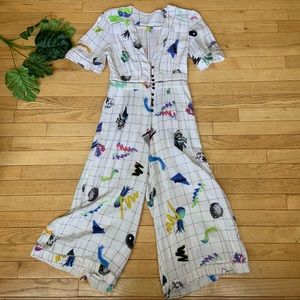 FARM Rio White Printed Graphic Jumpsuit Romper P / XS